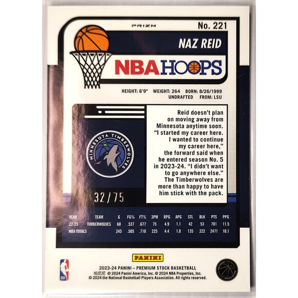 2023-24 NBA Hoops Premium Stock NAZ REID #221 Blue Pulsar Prizm 32/75 - Picture 2 of 2